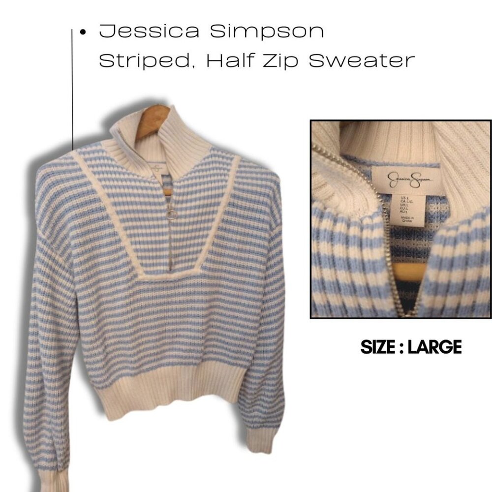 Jessica Simpson Coastal Grandma - Striped Knit Pullover Sweater- SZ- Large